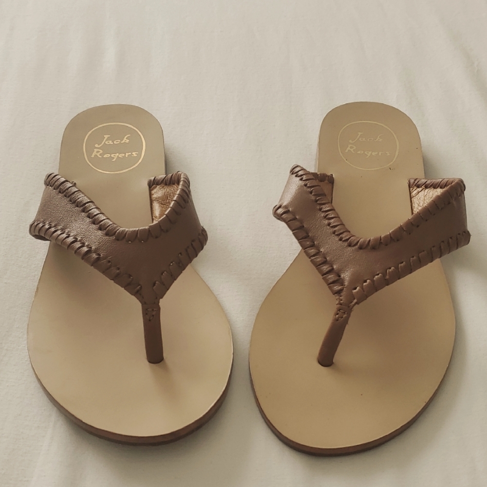 Jack Rogers Classic Camel Brown Thong Sandals with Braided Strap